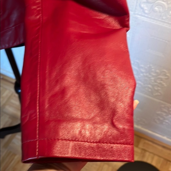 Red Leather Jacket with Fitted Silhouette - Picture 3 of 16